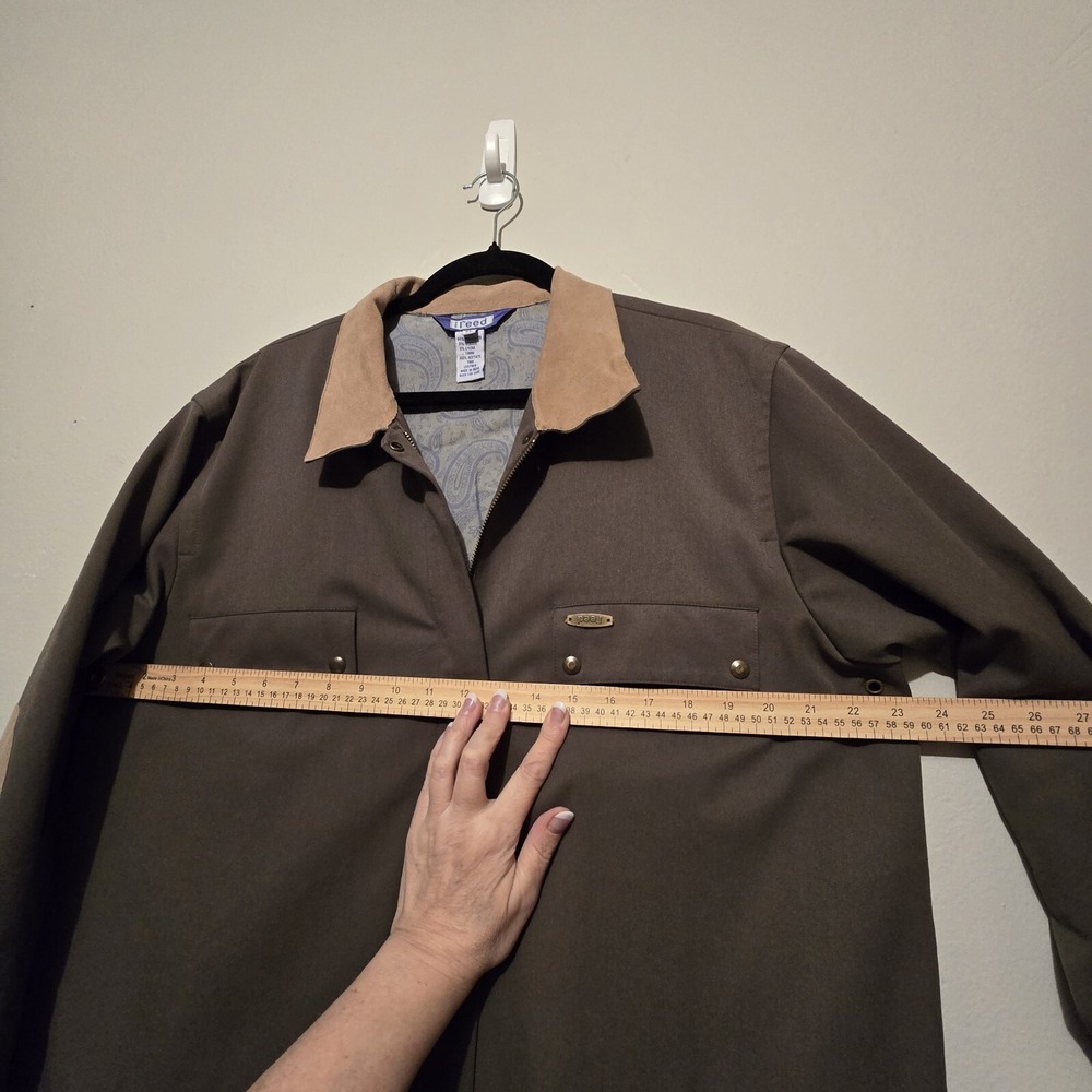 Austin Reed Field Jacket XL‎ Chore Barn Coat Olive Leather Collar Elbow Gorpcore - Picture 10 of 16
